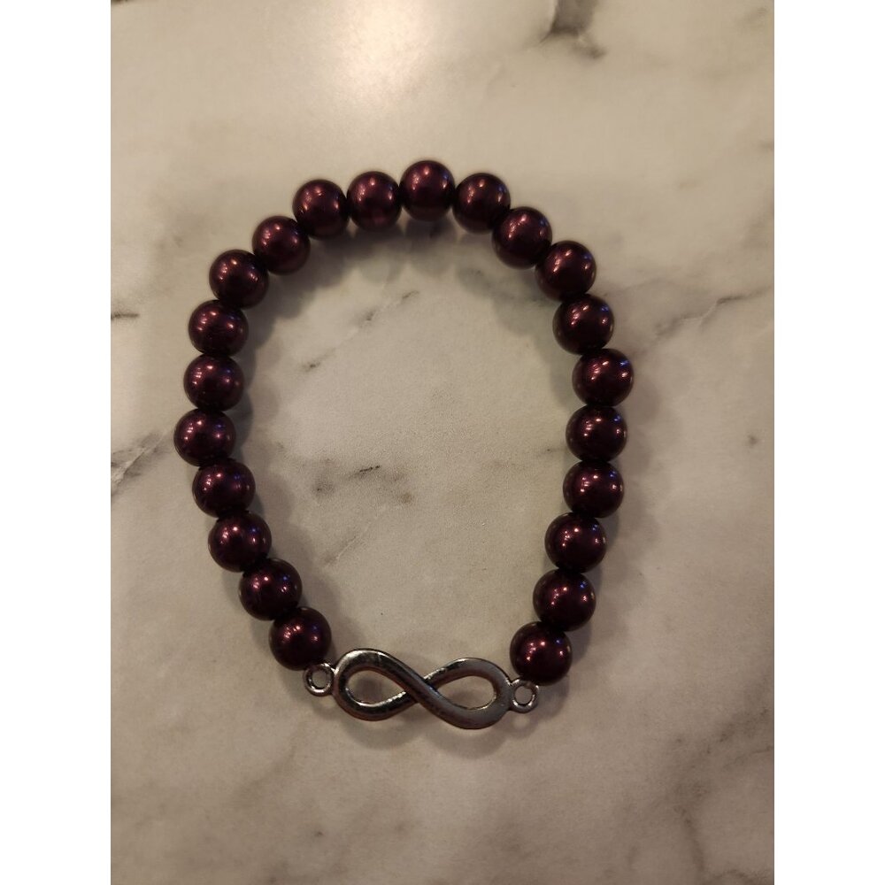 Infinity Symbol Stretch Bracelet With Burgundy Beads